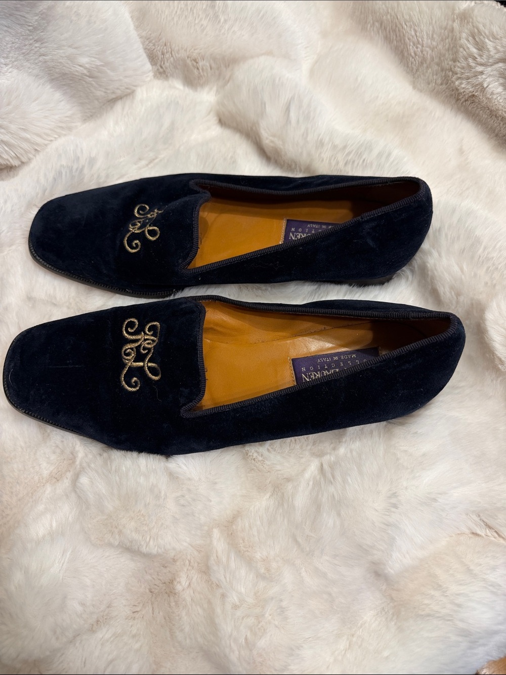 VTG Ralph Lauren Blue Velvet Loafers sz 8.5 - Picture 2 of 5